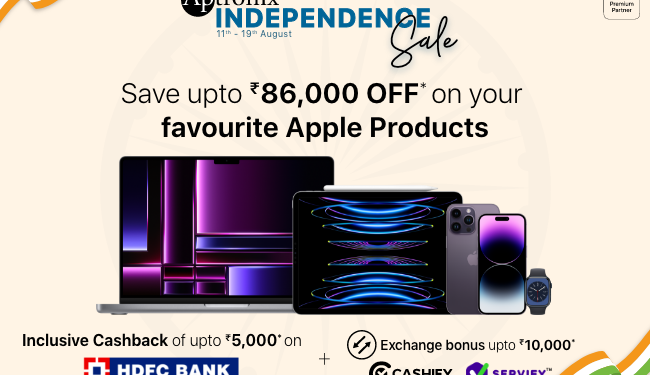 Aptronix Independence Day Sale: Save Up to Rs.86,000* (upto 35%*) on Apple Products