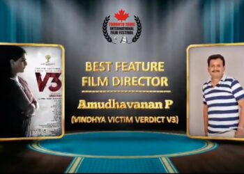 Director Amudhavanan bags Best Director Award for Vindhya Victim Verdict V3 at Toronto Tamil International Film Festival, Canada. 