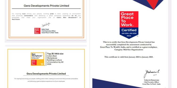 Gera Developments wins India’s Best Workplaces™ in Real Estate 2024 and features in India’s Great Mid-size Workplaces list